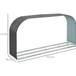 Hot Brændeskur 0,85 m³, stål grå 208×46×112 cm – udendørs opbevaring Tilbehør Til Brændeovne & Pejse