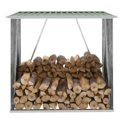 Skure, Garager & Carports^Brændeskur i galvaniseret stål - Holdbar opbevaringsløsning | Størrelse: 163x83x154 cm | Farve: Grøn