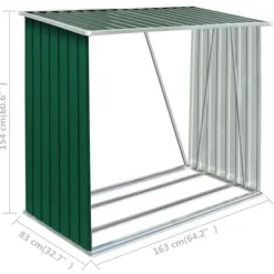 Skure, Garager & Carports^Brændeskur i galvaniseret stål - Holdbar opbevaringsløsning | Størrelse: 163x83x154 cm | Farve: Grøn