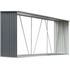 Skure, Garager & Carports^Brændeskur i galvaniseret stål - Holdbar opbevaring til brænde | Størrelse: 330x84x152 cm | Farve: Grå