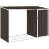 Skure, Garager & Carports^Brændeskur i galvaniseret stål - Haveskur med forlænget tag | Farve: Brun | Størrelse: 245x98x159 cm