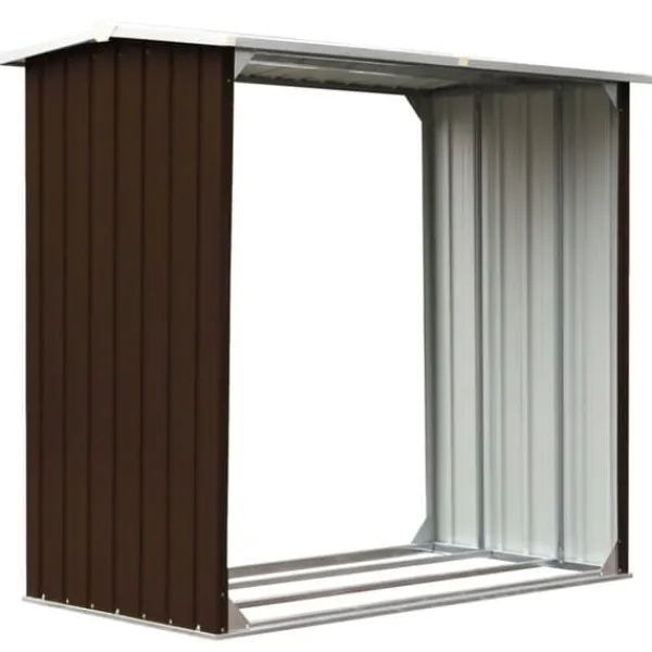 Skure, Garager & Carports^Brændeskur i galvaniseret stål - Holdbart og stabilt | Farve: Brun | Størrelse: 172x91x154 cm