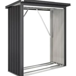 Skure, Garager & Carports^Brændeskur i stål med hævet bund og pulttag, 150×66,5×150 cm, mørkegrå