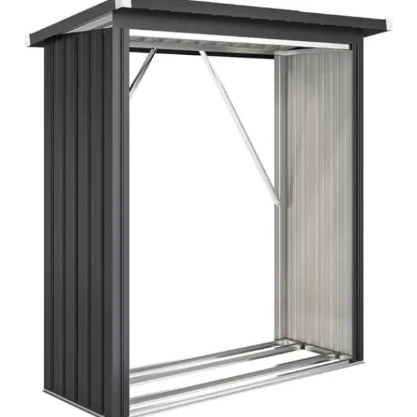 Skure, Garager & Carports^Brændeskur i stål med hævet bund og pulttag, 150×66,5×150 cm, mørkegrå