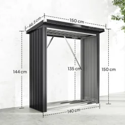 Skure, Garager & Carports^Brændeskur i stål med hævet bund og pulttag, 150×66,5×150 cm, mørkegrå