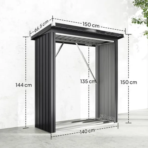 Skure, Garager & Carports^Brændeskur i stål med hævet bund og pulttag, 150×66,5×150 cm, mørkegrå