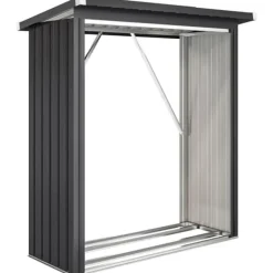 Skure, Garager & Carports^Brændeskur i stål med hævet bund og pulttag, 150×66,5×150 cm, mørkegrå