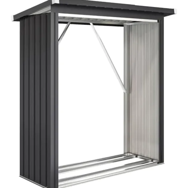 Skure, Garager & Carports^Brændeskur i stål med hævet bund og pulttag, 150×66,5×150 cm, mørkegrå
