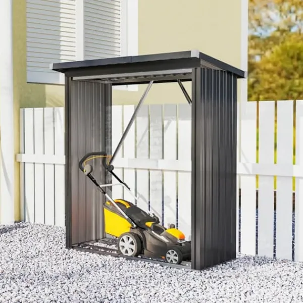 Skure, Garager & Carports^Brændeskur i stål med hævet bund og pulttag, 150×66,5×150 cm, mørkegrå