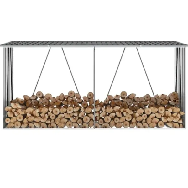 Skure, Garager & Carports^Brændeskur til haven - Galvaniseret stål | Størrelse: 330x84x152 cm | Farve: Antracitgrå