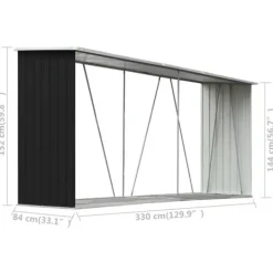 Skure, Garager & Carports^Brændeskur til haven - Galvaniseret stål | Størrelse: 330x84x152 cm | Farve: Antracitgrå