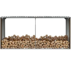 Skure, Garager & Carports^Brændeskur til haven - Galvaniseret stål | Størrelse: 330 x 92 x 153 cm | Farve: Brun