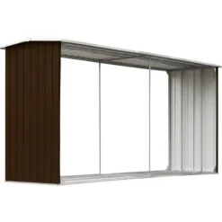Skure, Garager & Carports^Brændeskur til haven - Galvaniseret stål | Størrelse: 330 x 92 x 153 cm | Farve: Brun
