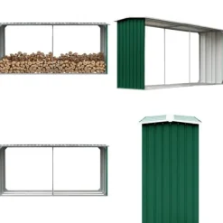 Skure, Garager & Carports^Brændeskur til haven 330 x 92 x 153 cm galvaniseret stål grøn - Brændeskur - Brændeskure - Home & Living