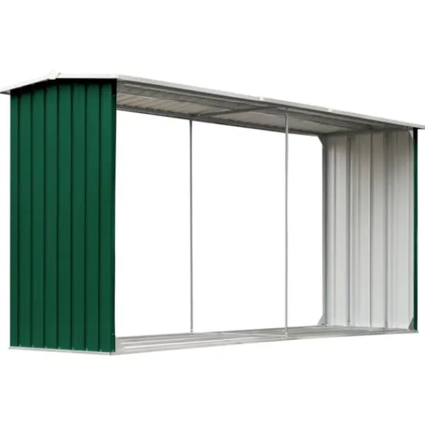 Skure, Garager & Carports^Brændeskur til haven 330 x 92 x 153 cm galvaniseret stål grøn - Brændeskur - Brændeskure - Home & Living