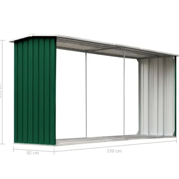 Skure, Garager & Carports^Brændeskur til haven 330 x 92 x 153 cm galvaniseret stål grøn - Brændeskur - Brændeskure - Home & Living