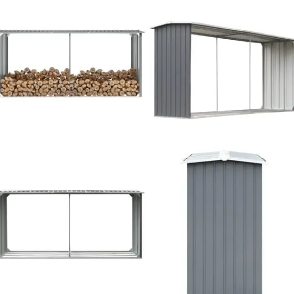 Skure, Garager & Carports^Brændeskur til haven galvaniseret stål 330 x 92 x 153 cm grå - Brændeskur - Brændeskure - Home & Living