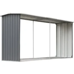 Skure, Garager & Carports^Brændeskur til haven galvaniseret stål 330 x 92 x 153 cm grå - Brændeskur - Brændeskure - Home & Living