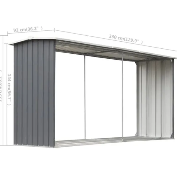 Skure, Garager & Carports^Brændeskur til haven galvaniseret stål 330 x 92 x 153 cm grå - Brændeskur - Brændeskure - Home & Living