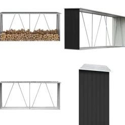 Skure, Garager & Carports^Brændeskur til haven 330x84x152 cm galvaniseret stål antracitgrå - Brændeskur - Brændeskure - Home & Living