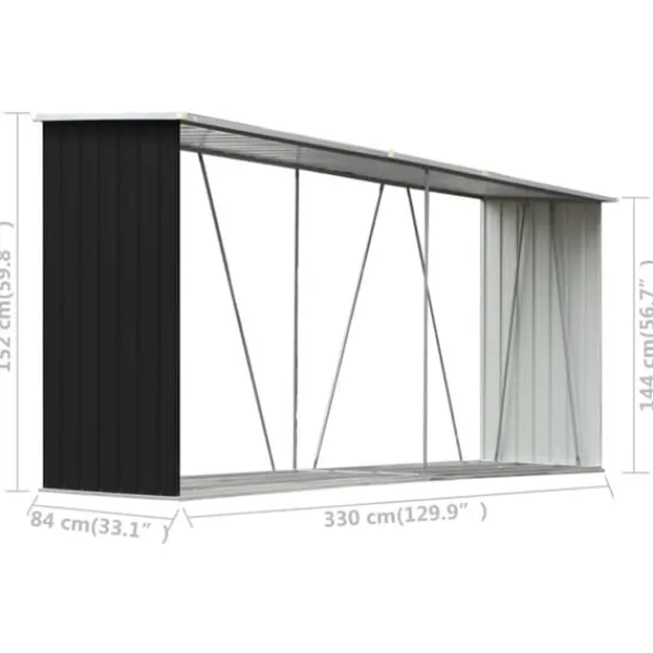 Skure, Garager & Carports^Brændeskur til haven 330x84x152 cm galvaniseret stål antracitgrå - Brændeskur - Brændeskure - Home & Living