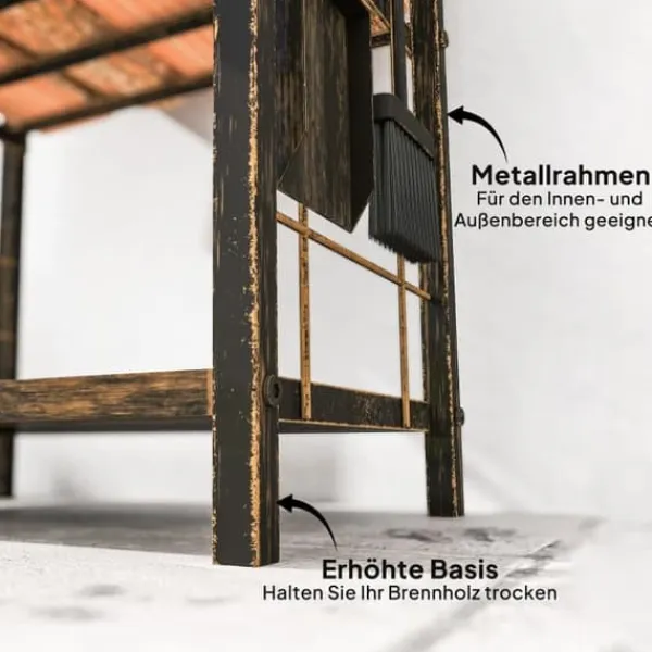 Discount Brændestativ 43×30×74 cm, 2 niveauer, med 4 pejseværktøjer og kroge Tilbehør Til Brændeovne & Pejse
