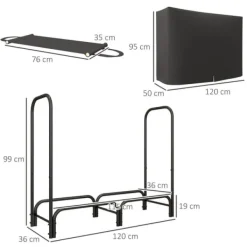 Tilbehør Til Brændeovne & Pejse^Brændestativ 120×36×99 cm med bæretaske & 600D vandafvisende overtræk, sort