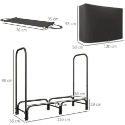 Outlet Brændestativ 120×36×99 cm med bæretaske & 600D vandafvisende overtræk, sort Tilbehør Til Brændeovne & Pejse