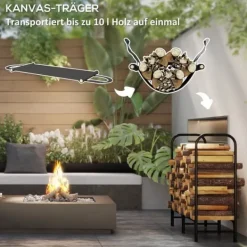 Outlet Brændestativ 120×36×99 cm med bæretaske & 600D vandafvisende overtræk, sort Tilbehør Til Brændeovne & Pejse