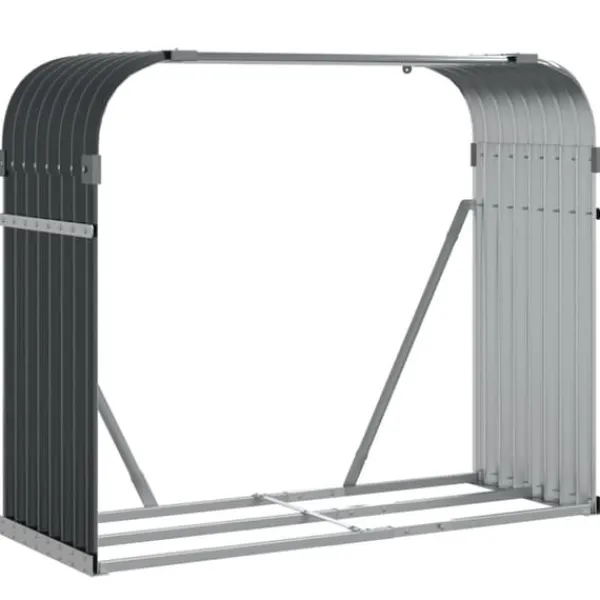 Clearance Brændestativ i galvaniseret stål - Holdbar brændeholder | Størrelse: 120x45x100 cm | Farve: Antracitgrå Tilbehør Til Brændeovne & Pejse