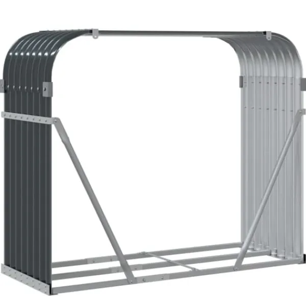 Clearance Brændestativ i galvaniseret stål - Holdbar brændeholder | Størrelse: 120x45x100 cm | Farve: Antracitgrå Tilbehør Til Brændeovne & Pejse