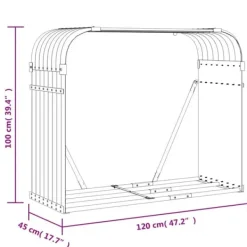 Clearance Brændestativ i galvaniseret stål - Holdbar brændeholder | Størrelse: 120x45x100 cm | Farve: Antracitgrå Tilbehør Til Brændeovne & Pejse