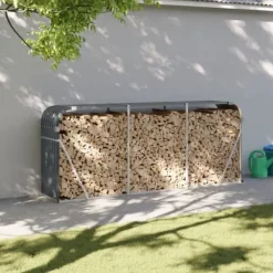 Brændestativ i galvaniseret stål - Robust brændeholder til pejs | Størrelse: 234x45x100 cm | Farve: Antracitgrå Tilbehør Til Brændeovne & Pejse