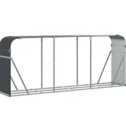 Brændestativ i galvaniseret stål - Robust brændeholder til pejs | Størrelse: 234x45x100 cm | Farve: Antracitgrå Tilbehør Til Brændeovne & Pejse