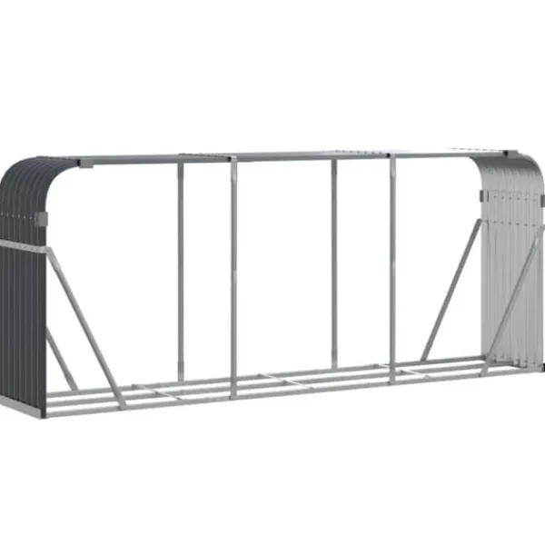 Brændestativ i galvaniseret stål - Robust brændeholder til pejs | Størrelse: 234x45x100 cm | Farve: Antracitgrå Tilbehør Til Brændeovne & Pejse