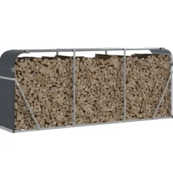 Brændestativ i galvaniseret stål - Robust brændeholder til pejs | Størrelse: 234x45x100 cm | Farve: Antracitgrå Tilbehør Til Brændeovne & Pejse
