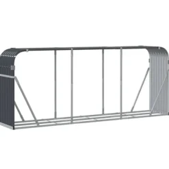 Brændestativ i galvaniseret stål - Robust brændeholder til pejs | Størrelse: 234x45x100 cm | Farve: Antracitgrå Tilbehør Til Brændeovne & Pejse