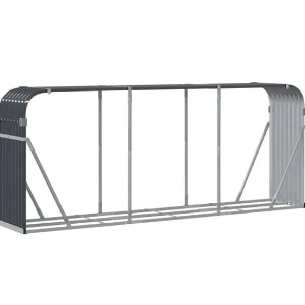 Brændestativ i galvaniseret stål - Robust brændeholder til pejs | Størrelse: 234x45x100 cm | Farve: Antracitgrå Tilbehør Til Brændeovne & Pejse