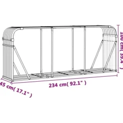Brændestativ i galvaniseret stål - Robust brændeholder til pejs | Størrelse: 234x45x100 cm | Farve: Antracitgrå Tilbehør Til Brændeovne & Pejse