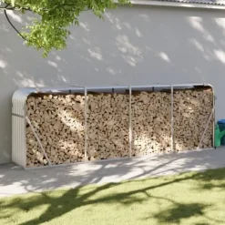 Tilbehør Til Brændeovne & Pejse^Brændestativ i galvaniseret stål - Brændeholder | Størrelse: 300x45x100 cm | Farve: Sølv