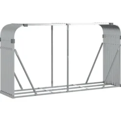 Best Brændestativ i galvaniseret stål - Holdbar brændeholder | Størrelse: 180x45x100 cm | Farve: Sølv Tilbehør Til Brændeovne & Pejse