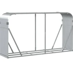 Best Brændestativ i galvaniseret stål - Holdbar brændeholder | Størrelse: 180x45x100 cm | Farve: Sølv Tilbehør Til Brændeovne & Pejse