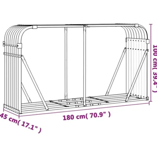 Best Brændestativ i galvaniseret stål - Holdbar brændeholder | Størrelse: 180x45x100 cm | Farve: Sølv Tilbehør Til Brændeovne & Pejse