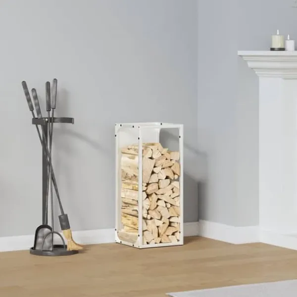 New Brændestativ i koldvalset stål - Robust og stilfuld | Størrelse: 25x25x60 cm | Farve: Hvid Tilbehør Til Brændeovne & Pejse