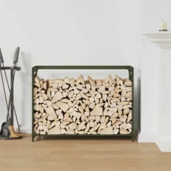 Hot Brændestativ i koldvalset stål - Robust brændereol | Farve: Olivengrøn | Størrelse: 90x28x65 cm Tilbehør Til Brændeovne & Pejse