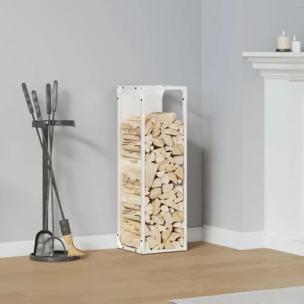 Tilbehør Til Brændeovne & Pejse^Brændestativ i koldvalset stål - Robust brændeholder | Farve: Hvid | Størrelse: 25x25x80 cm