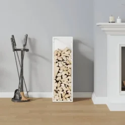 Tilbehør Til Brændeovne & Pejse^Brændestativ i koldvalset stål - Robust brændeholder | Farve: Hvid | Størrelse: 25x25x80 cm