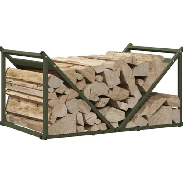 Tilbehør Til Brændeovne & Pejse^Brændestativ i koldvalset stål - Robust brændeholder | Størrelse: 70x43x34,5 cm | Farve: Olivengrøn