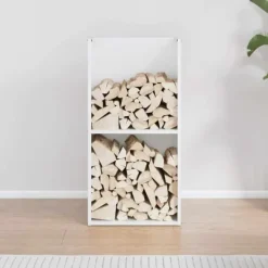 Clearance Brændestativ i koldvalset stål - Stabil brændeholder | Størrelse: 40x30x80 cm | Farve: Hvid Tilbehør Til Brændeovne & Pejse