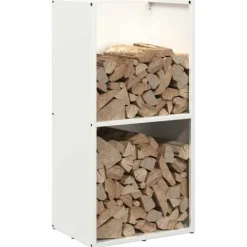 Clearance Brændestativ i koldvalset stål - Stabil brændeholder | Størrelse: 40x30x80 cm | Farve: Hvid Tilbehør Til Brændeovne & Pejse
